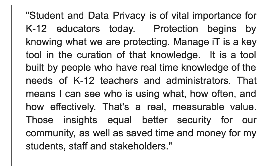 it_approves's tweet photo. Here is what one of our early adopters had to say about our #SOPPA #hb3606 solutions...

 Come visit our booth at #IDEAcon + #TCEA

Don't have time to chat?  Scan our badge and we'll be in touch!
#edtech #studentprivacy https://t.co/nzw7FKw264