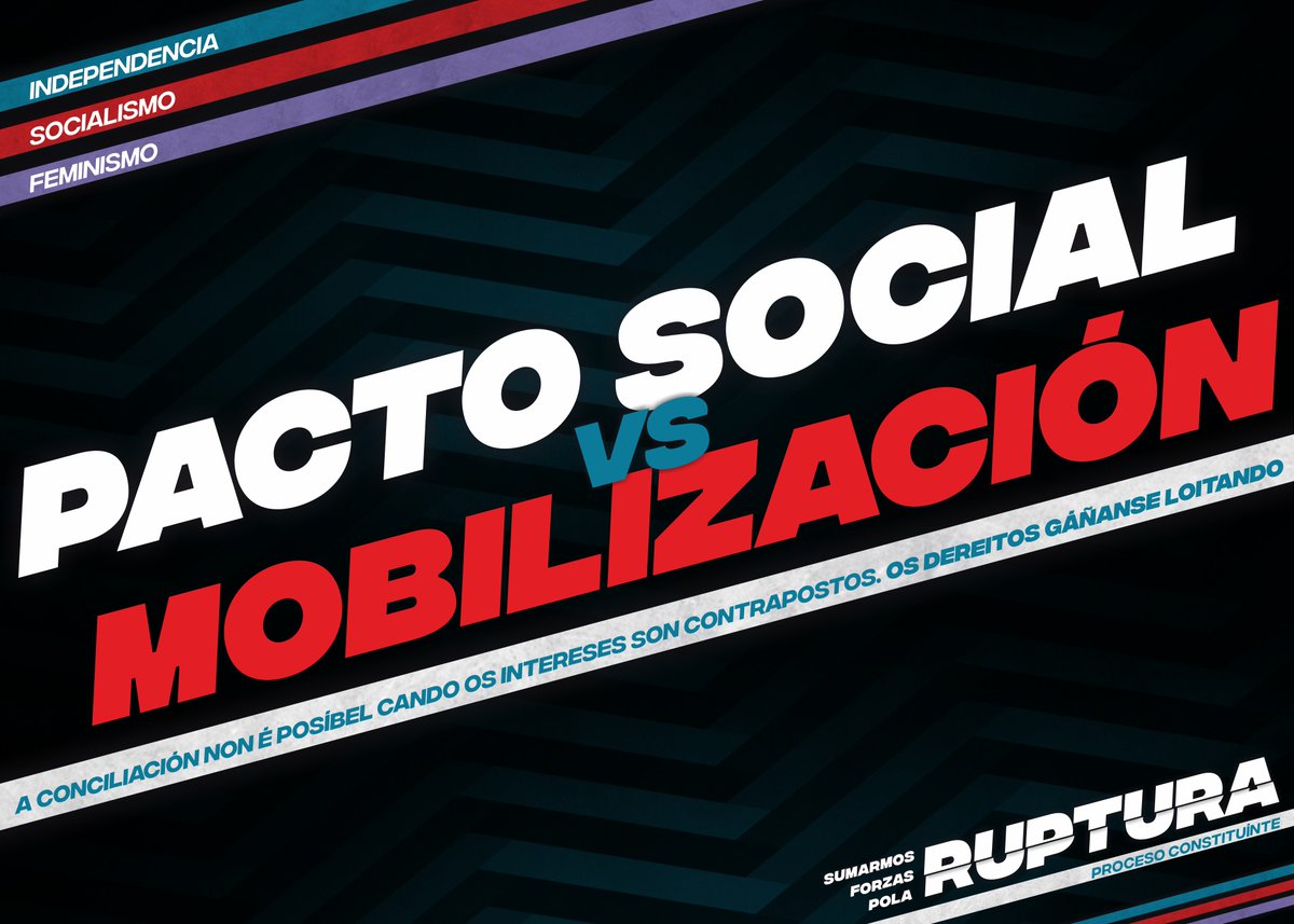 🔴 É imprescindíbel motivar, tensionar e mobilizar forzas e vontades no combate contra o capital.

Apostamos pola confrontación co réxime, organizando forzas e vontades que contribúan á construción de alternativas en todos os ámbitos ✊.

👉 ruptura.gal 👈