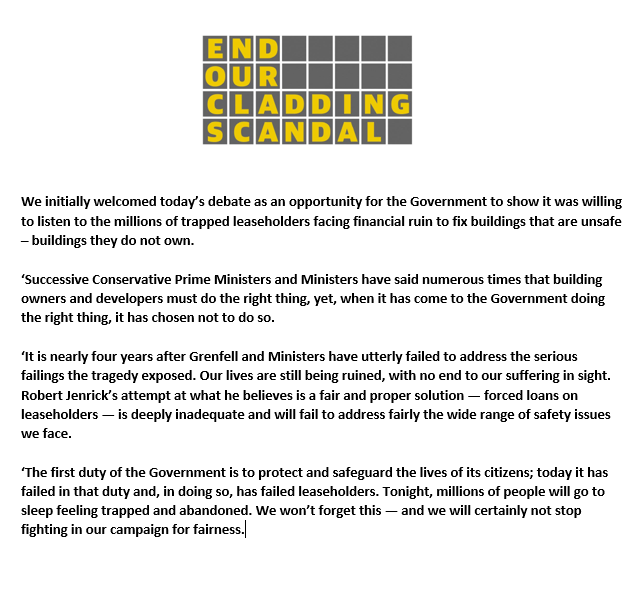 EOCS_Official's tweet photo. Here's our reaction to yesterday's announcement.
We keep fighting πͺ
#EndOurCladdingScandal https://t.co/Ky3gDhSubI
