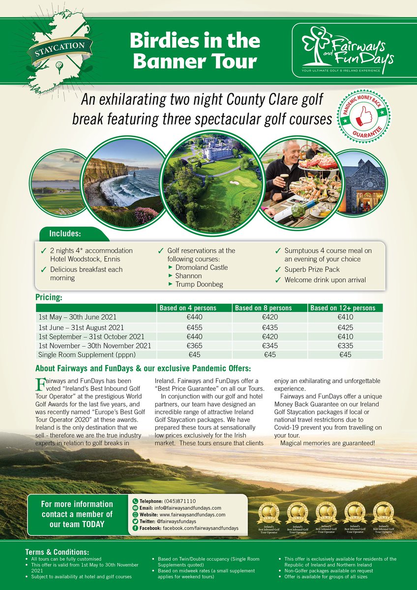FairwaysFundays's tweet image. 🏌🏻‍♀️🇮🇪 WIN A FOURBALL ☘️🏌️‍♂️

To celebrate launching our “Birdies in the Banner Tour”, we’re giving away a fourball at the spectacular @GolfDromoland.

To enter:
1️⃣ Follow us AND @GolfDromoland
2️⃣ Retweet
3️⃣ Comment tagging the 3 people you’d bring

Entries close on 27/2/‘21 ☘️