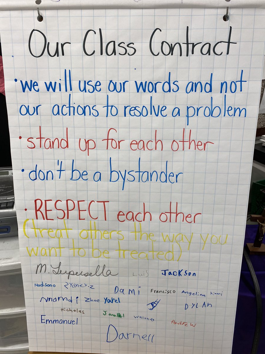 MrsLupusella's tweet photo. After reading, The Juice Box Bully, students created a classroom contract to stop bullying in our school #WearPink #beafriendnotabully https://t.co/ntgvVDCfnd