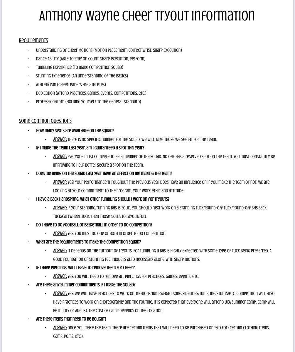 AWHS_Cheer's tweet photo. Attention all current 8th - 11th grade students interested in cheering at the high school for the 21/22 season. See the 2 flyers below for some information regarding tryouts. Also make sure to complete the google form! (Will need to be on your AW email)

https://t.co/UCWX4s6Ein https://t.co/pWh4PFXCLE