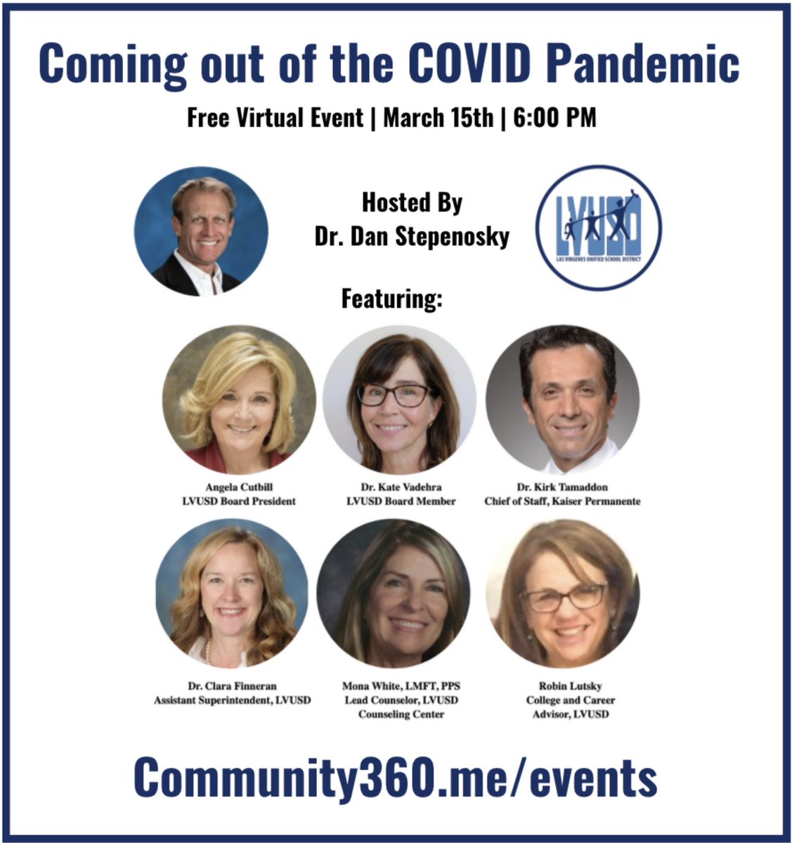 Don't miss it! On 3/15 at 6PM, join this panel as they discuss how we can come out of the pandemic from multiple perspectives including educationally, medically, &amp; personally. They'll discuss challenges in the months ahead &amp; identify resources to help us grow personal resilience.