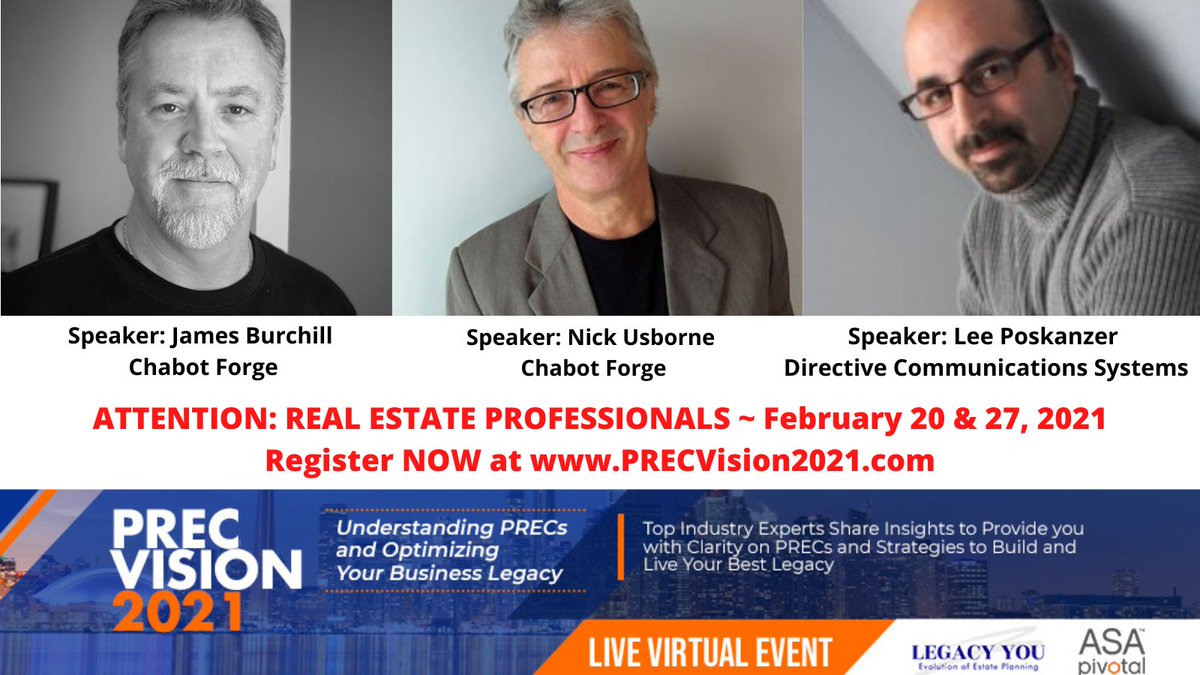Attn all CANADIAN REALTORS: how are you managing your digital assets? Not sure what that means...join <a href="/cb_LegacyYou/">Christine Brunsden</a> <a href="/TheEstateLawyer/">Chris Delaney</a> @jamesburchill <a href="/nickusborne/">Nick Usborne</a> <a href="/directivecomms/">DCS</a> . Be introduced to REMBOT and Directive Communication Systems. Join for free at bit.ly/3jL36Xe