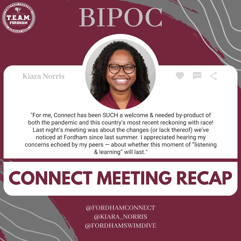CONNECT Recap - Kiara Norris⁣
⁣
On Monday, the BIPOC subgroup meeting was held and examined the longevity of “Listening &amp; Learning.” Kiara highlighted her experience as well as the significance of having Connect. ⁣
⁣#teamfordham #fordhamathletics