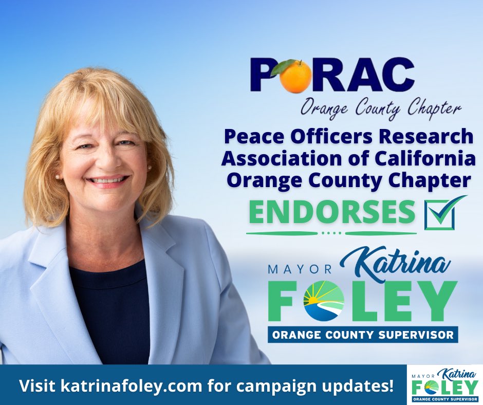 KatrinaFoley's tweet photo. I’m incredibly honored and grateful to receive the endorsement of the Peace Officers Research Association of California Orange County Chapter!

Less than TWO WEEKS until voting ends - Join our team or learn more at https://t.co/x6xIKc7WkN https://t.co/mkvFZQhCfy