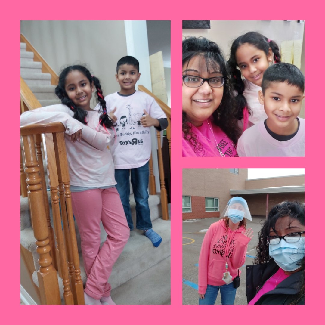 My 2 Huskies from @Hawthorne_PS were proud to wear their #PinkShirts & be apart of rich discussions on bullying prevention & the importance of positive relationships. I also got a picture with the famous @MsMoroz2 #PinkShirtDay2021 @pinkshirtday #HawthorneFamily #TwitterFamily