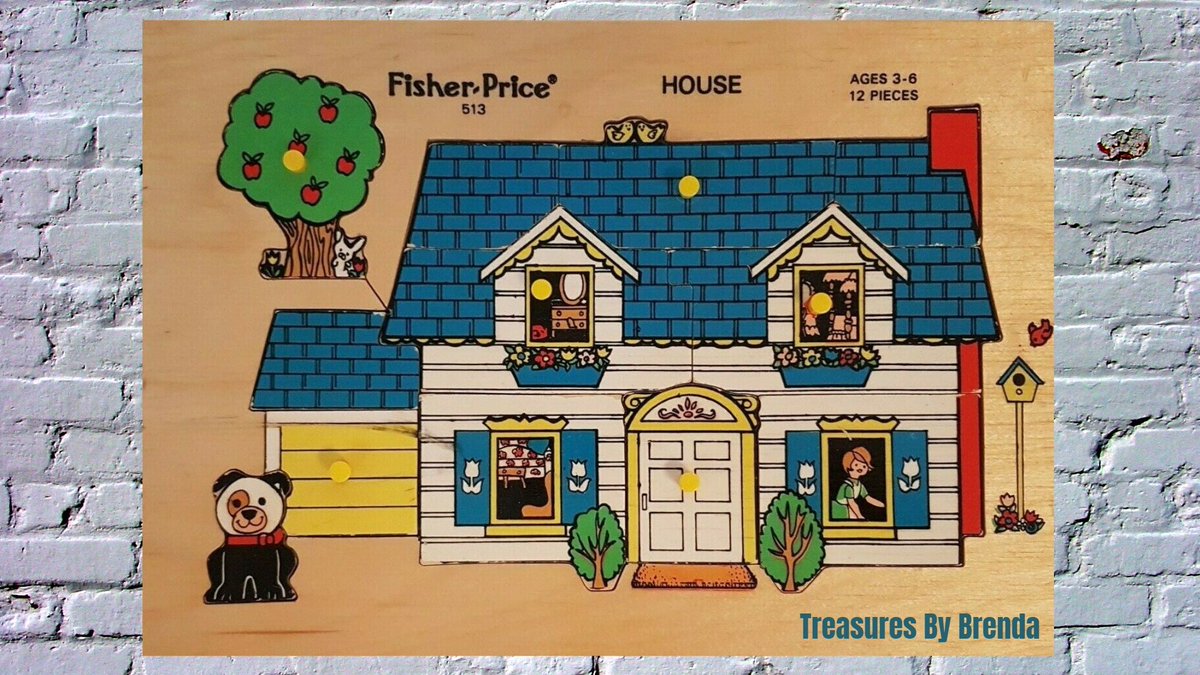 TreasuresByBren's tweet photo. Like to live in this vintage home? Comes complete with dog & apple tree in the yard! No bidding wars! Fisher-Price house jigsaw puzzle has years more of play. Find it in my eBay store by following the link in my profile. #puzzles #fisherprice #shoponeBay https://t.co/7cCv6xoM2x