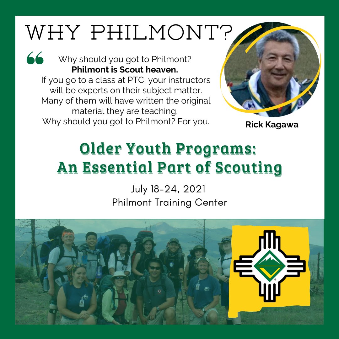 Are you looking to expand your knowledge of the Venturing program, outdoors, or camping skills? Come join us for Older Youth Programs: An Essential Part of Scouting this upcoming summer. Participants must be 18+.

reservations.scouting.org/profile/form/i…