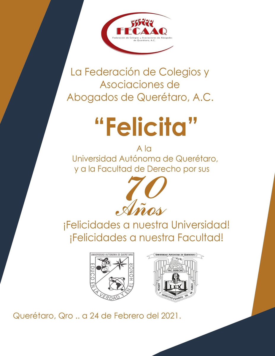 E S T U D I A : “El derecho se trasforma constantemente. Si no sigues sus pasos, serás cada día un poco menos abogado.” 
“Felicidades a nuestra UNIVERSIDAD”
“Felicidades a nuestra FACULTAD”
#70Años #SomosUAQ 
#VamosDerecho