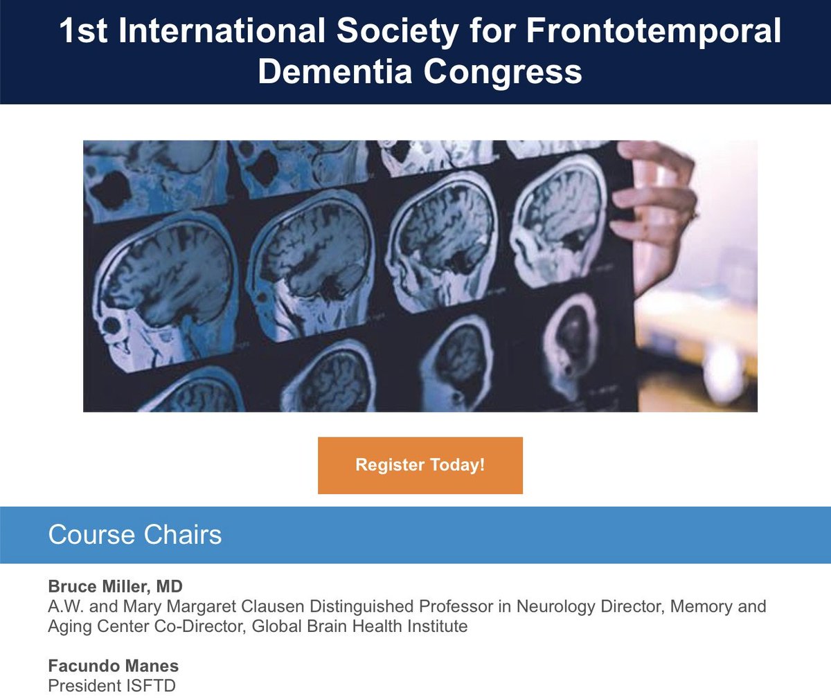 The 12th International Conference on Frontotemporal Dementias and 1st ISFTD Congress is now a few days away! Program here👉cutt.ly/TlmGA0x Register here👉cutt.ly/UlmGIcE