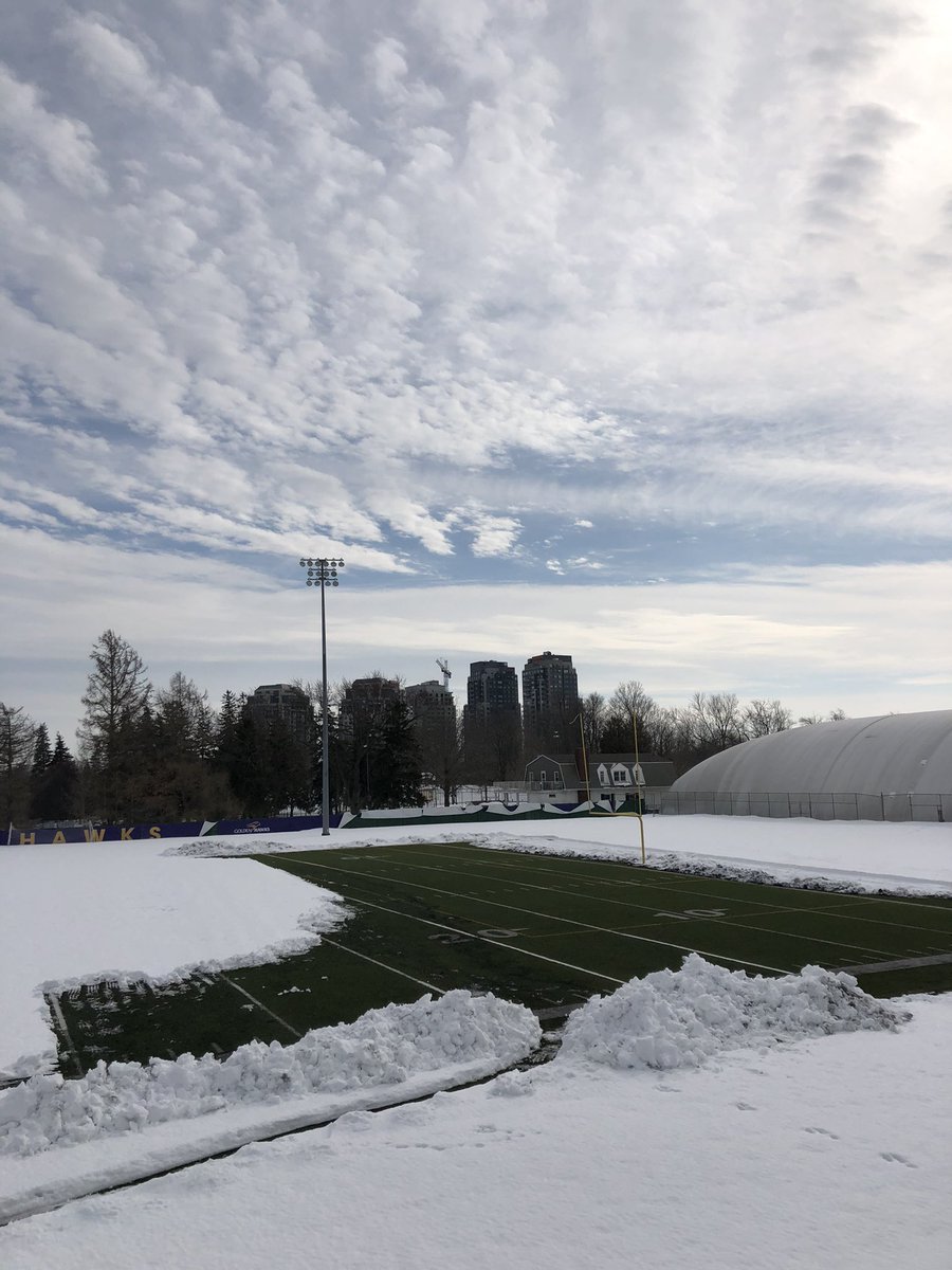 One shovel at a time and Mother Nature is testing us...But we’ve come a long way from last Thursday to now and this Friday <a href="/LaurierFootball/">Laurier Golden Hawks Football</a> will practice outside in 25 player pods!! #NoExcuses #FindAWay
