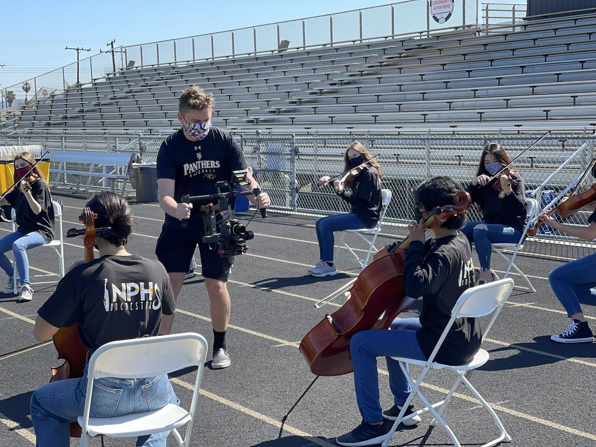 NPHS Broadcasting Students directing and filming a virtual rally that was student planned, student led, and socially distanced.