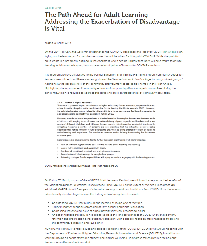 DrNiamhOReilly's tweet photo. A short piece I put together based on yesterday's #ThePathAhead report.
▶️The Path Ahead for #AdultLearning – Addressing the Exacerbation of Disadvantage is Vital https://t.co/WwTBF0nMxe https://t.co/UPhIaq6sxW