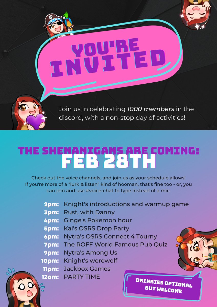 Knightenator's tweet photo. ✨PARTY INVITE: Our discord hit 1000 members so we're celebrating this Sunday with a voice chat party and games! 🎊

!discord on my channel if you'd like to join (sub only) 💖 https://t.co/CzY0XbN7mB
