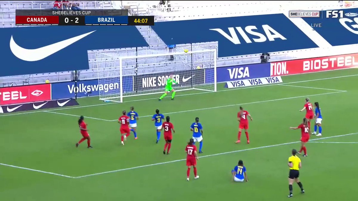 Off the post! 😳

@stephlabbe1 saves Adriana's strike to keep Brazil's lead to two in the first half
