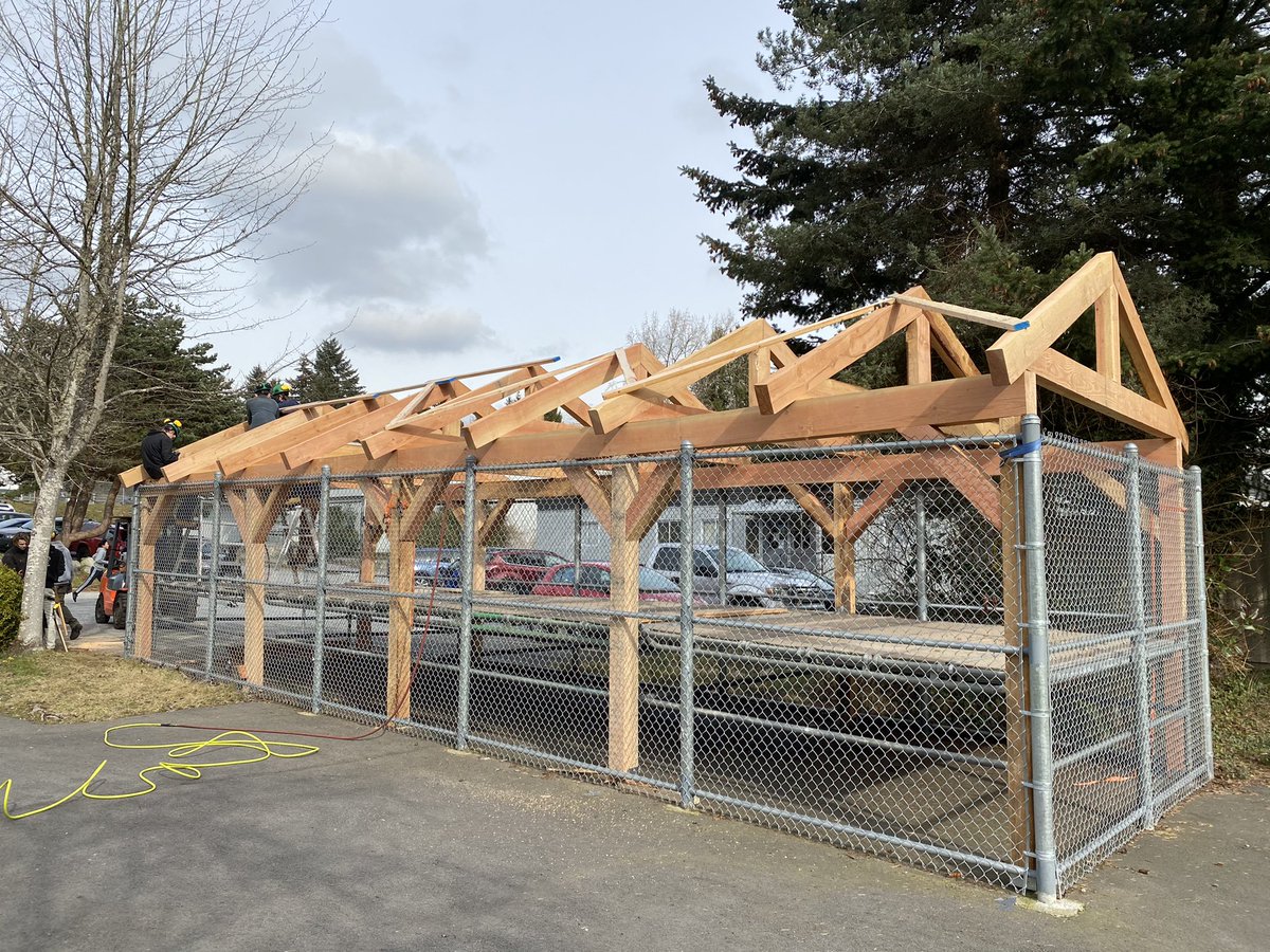 SD45 YTT Carpentry students begin assembling the hand cut shed and roof structure for our district canoe! Lumber milled onsite by students with our sawmill and logs donated from multiple locations around the community! Thanks students and teacher <a href="/GregCormier3/">Greg Cormier</a> #westvaned