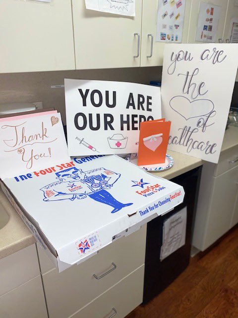 melaniemanes25's tweet photo. The @thstrinitypride @NationalHonorSo made cards for &amp; sent pizza to the nurses at the Presbyterian Senior Care to show our appreciation &amp; to tell them that we believe they are the Heart ❤️ of Healthcare. @THS_TLC #trinitypride https://t.co/8GOyDVURYN