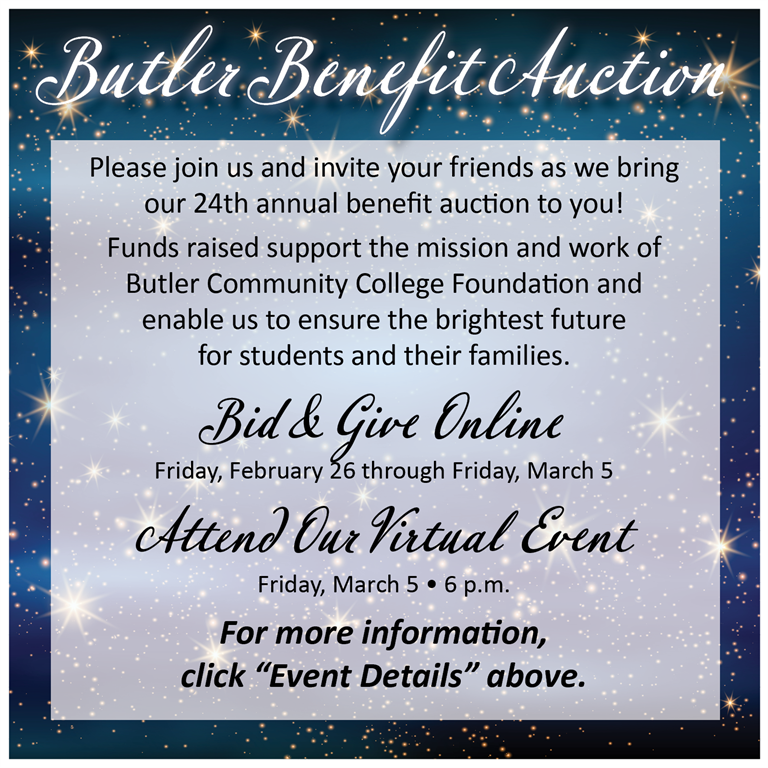ButlerCC's tweet photo. Join us for the 24th annual Butler Benefit Auction. There is NO COST to attend! Register today. Visit https://t.co/aGaJFjPvDS for all event details.
All proceeds help the Foundation expand opportunities for students & provide scholarships.
#BucoNation #ButlerCares https://t.co/TrRltFGuT9