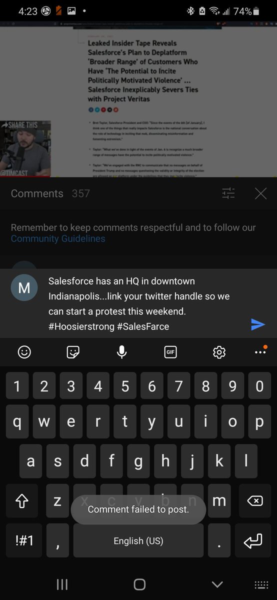 marcopollno's tweet photo. @peterpjotrx @JamesOKeefeIII Tried to organize a protest using #YouTube but the twitter handle #SalesFarce but wont let me make a comment on You Tube. Am I alone? https://t.co/LWEpRttrm7