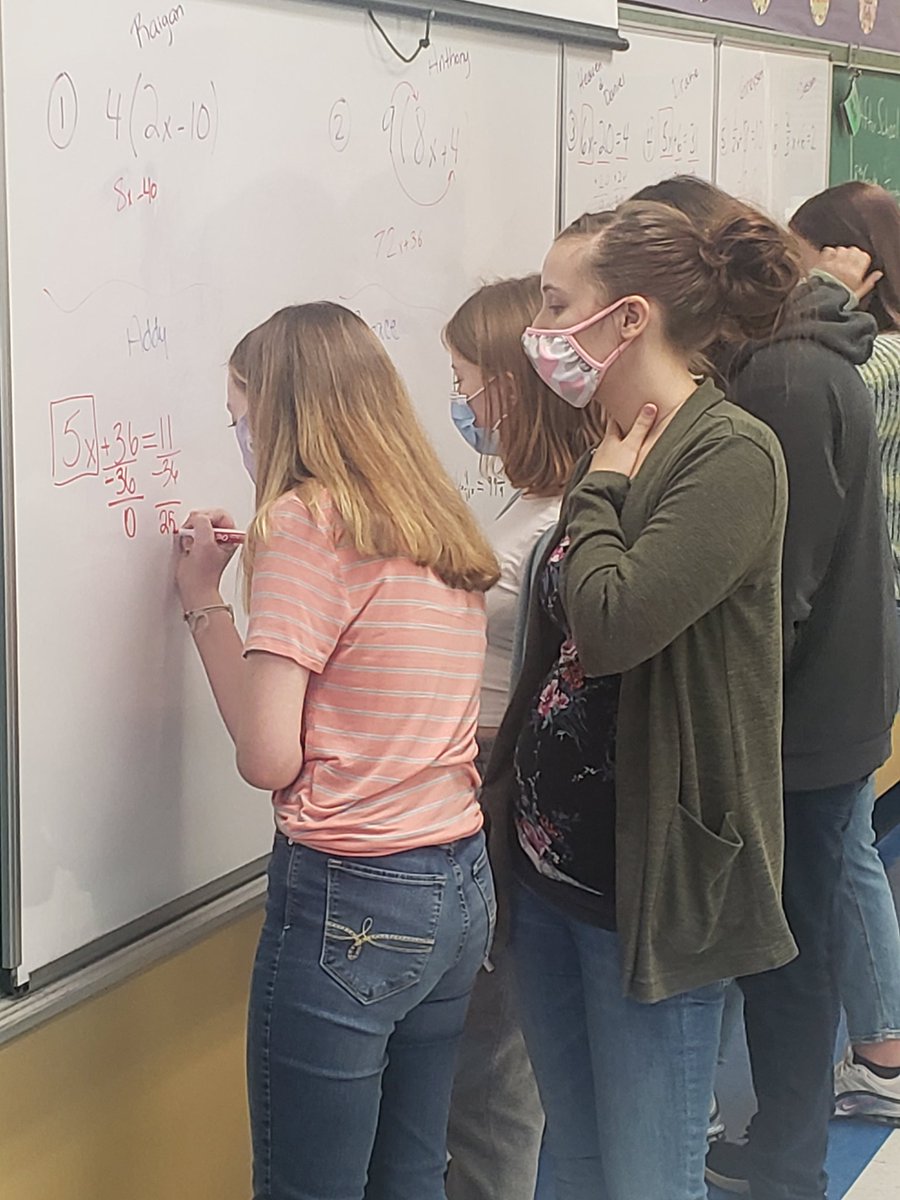 MathEagles's tweet photo. 7th graders are learning how to solve one and two step equations! We are learning how to solve with the distributive property added in!  @lakes_renee @sid_steele @gphilhower https://t.co/6uO8jT5Y0X