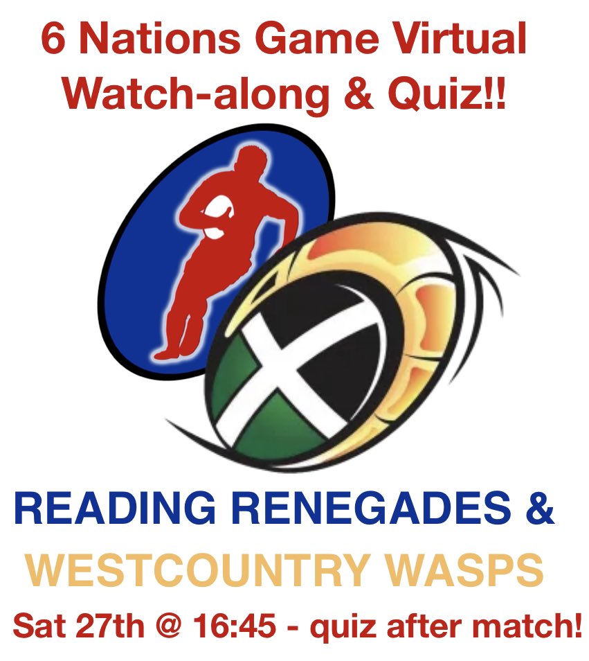 Reading Renegades RFC (@renegades_rfc) on Twitter photo Coming up this weekend.... Join us for a virtual watch along of the six nations game - followed by a quiz - with our friends <a href="/WestWaspsRFC/">Westcountry Wasps RFC πππ</a>!!
Pop is a message for more details! ππ»π Coming up this weekend.... Join us for a virtual watch along of the six nations game - followed by a quiz - with our friends <a href="/WestWaspsRFC/">Westcountry Wasps RFC πππ</a>!!
Pop is a message for more details! ππ»π