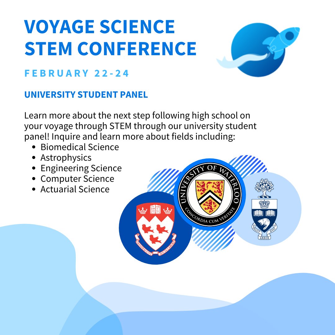 Learn more about the next step following high school on your voyage through STEM through our university student panel today. Tune in by visiting voyagescience.org now. 🚀