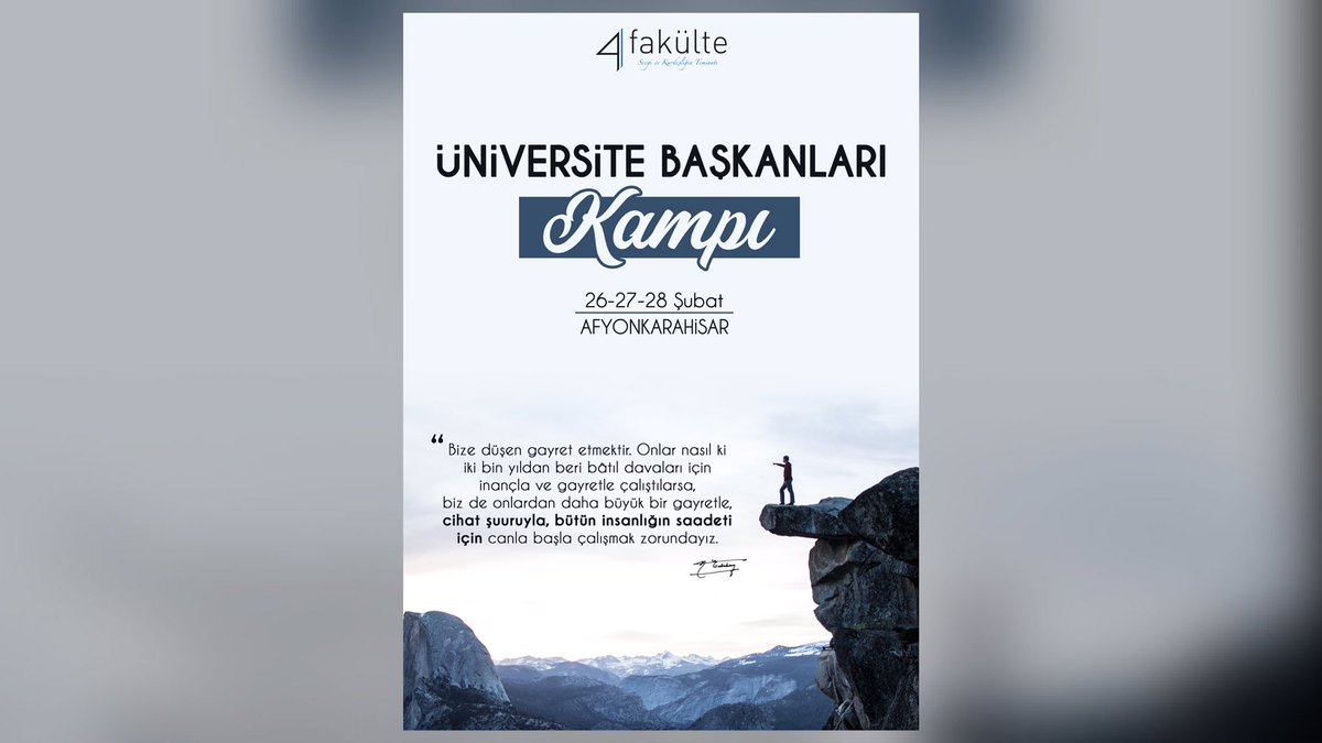 46.Dönem Bahar Yarıyılı Üniversite Başkanları Planlama Kampı
📅 26-27-28 Şubat
📍 Afyonkarahisar