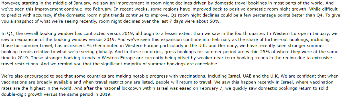 $BKNG with some of the most detailed color on travel recovery I've seen so far. 🛫

"...in Israel, where vaccination rates are the highest in the world... we quickly saw domestic bookings return to solid double-digit growth versus the same period in **2019**."