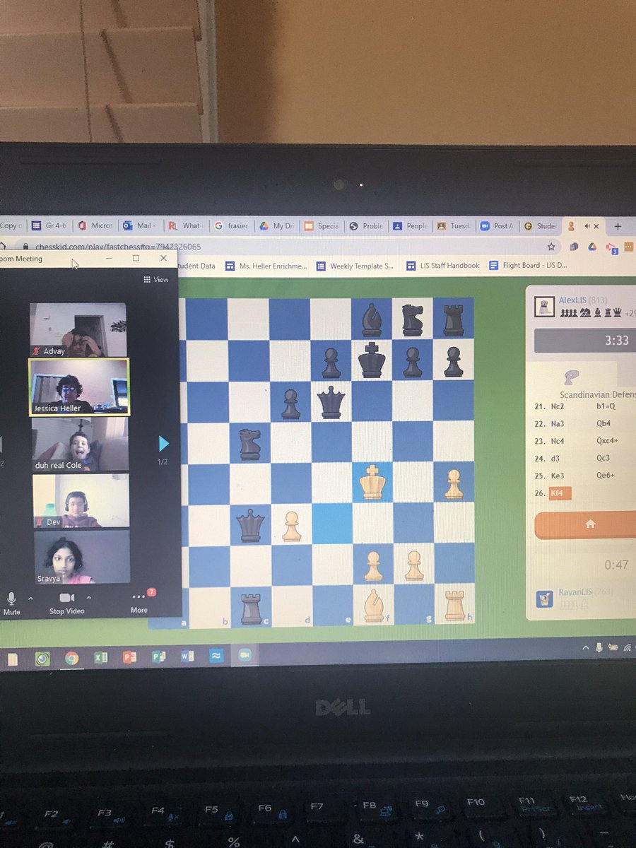 jheller2012's tweet photo. Kids teaching kids strategic Chess moves @zoom_us @ChessKidcom @LISShines #hourofchessweek https://t.co/GhDK61trkG