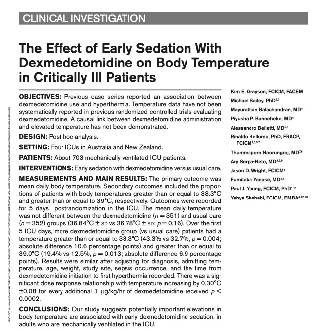WellingtonICU's tweet photo. We have a new publication in Crit Care Med: The Effect of Early Sedation With Dexmedetomidine on Body Temperature in Critically Ill Patients

https://t.co/OpL0zHL8Q6

Our first @WellingtonICU triple-author paper. Congrats to @drkimbok @jwri7170 &amp; @DogICUma https://t.co/YnUBMIWnOo