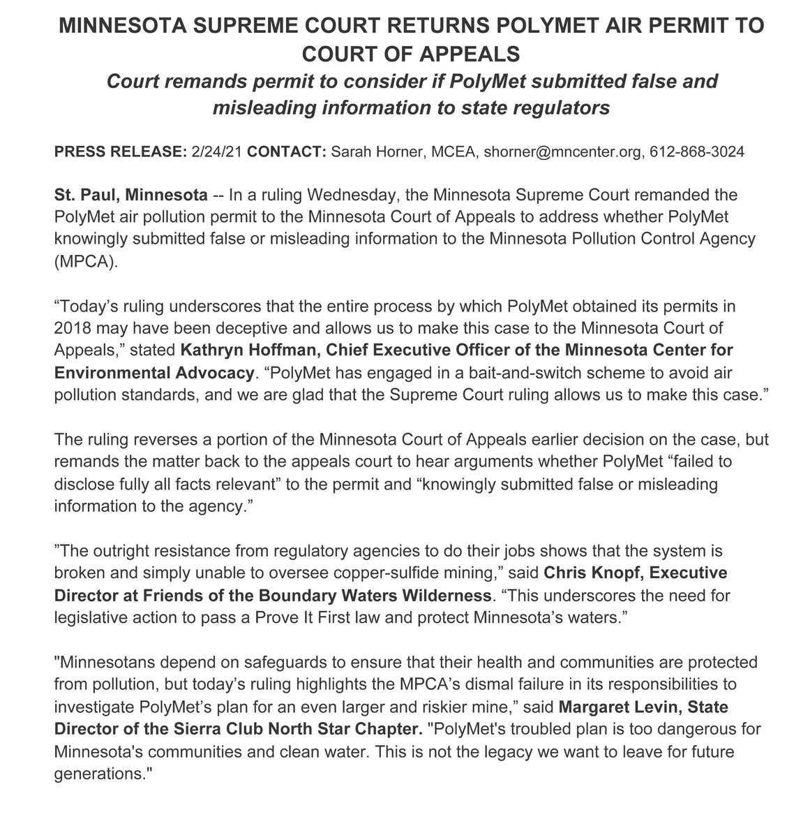 MCEA1974's tweet photo. Also, if you missed it earlier, here is our press release on today's Supreme Court ruling in the air pollution permit appeal. https://t.co/QCCc9W5aXm