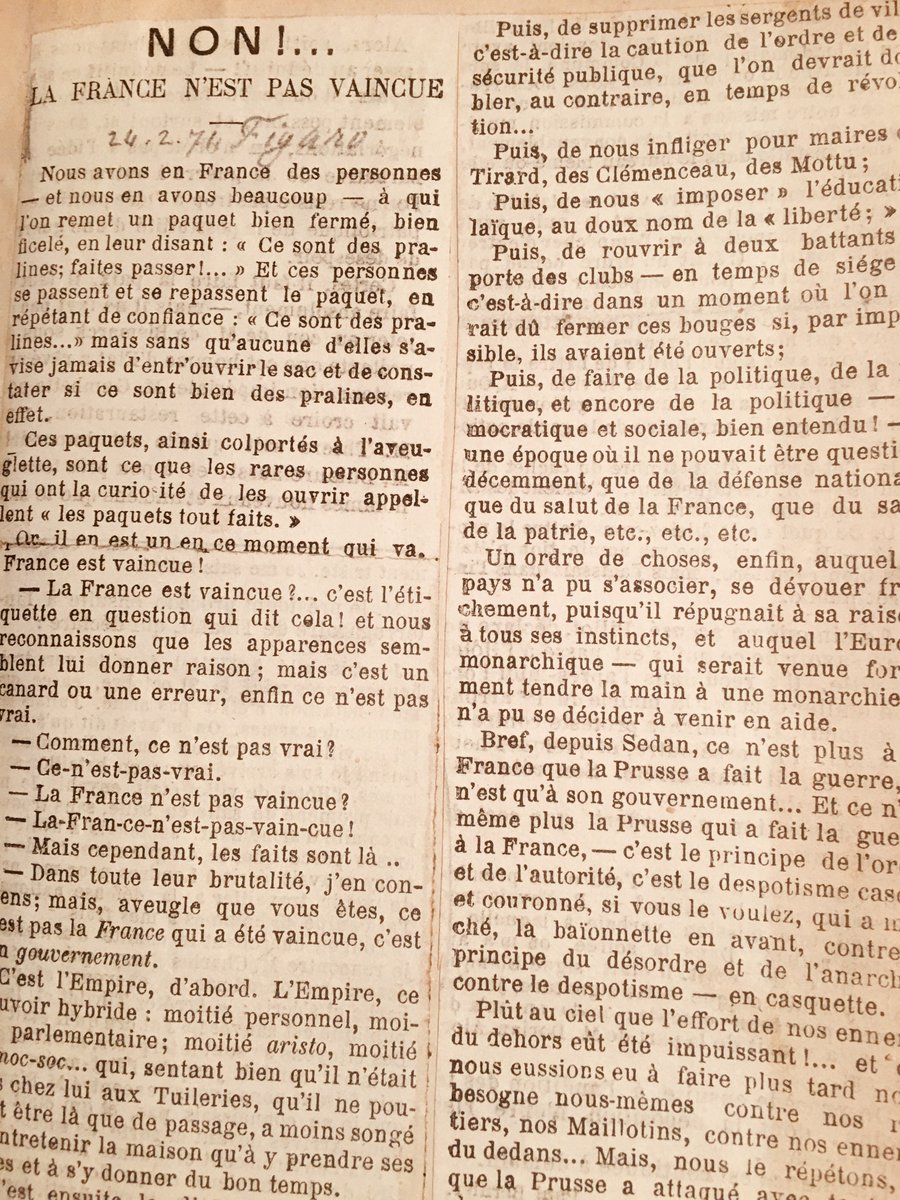 Krieg7071's tweet photo. #HauptmannMüller vom #IR87 liest heute einen Artikel in der französischen Zeitung #LeFigaro und klebt den Ausschnitt in sein Erinnerungsbuch. In dem Artikel heißt es: "NON! La France n'est pas vaincue. (...) ce n'est pas la France qui a été vaincue, c'est son gouvernement." 1/3 https://t.co/8TciMNeOKg