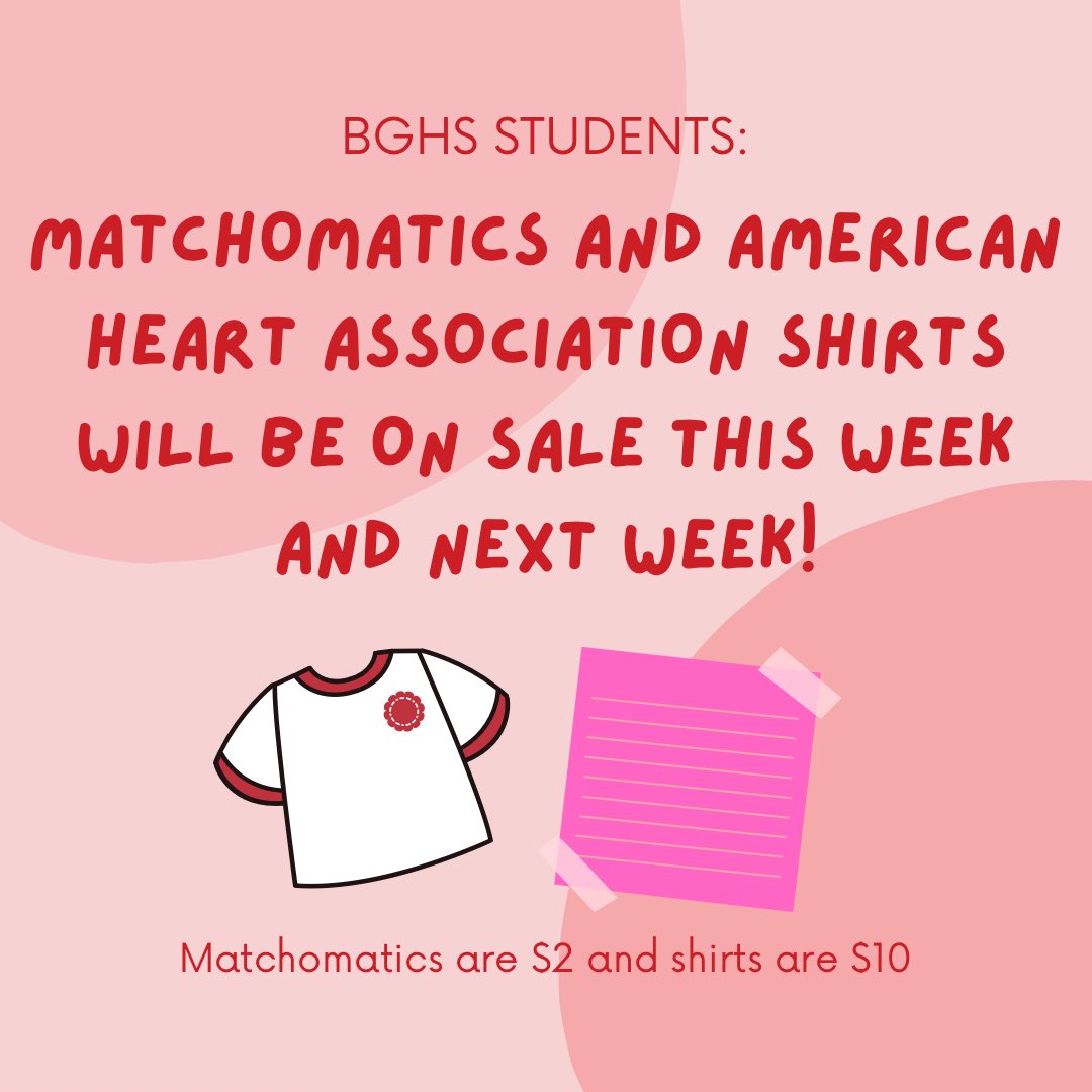 bghsSABKeyC's tweet image. Remember to pick up a shirt or you Matchomatics results this week and next week (located near the main doors of the school during all lunches)!