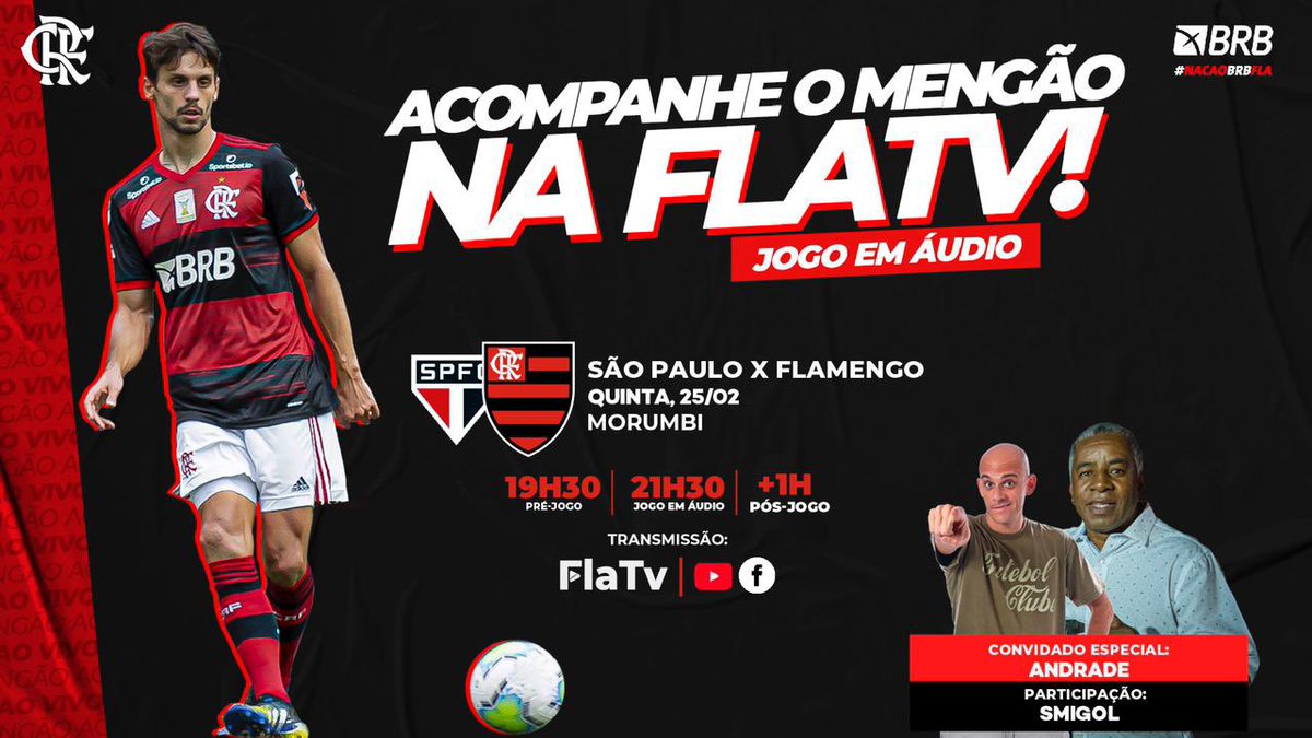 É AMANHÃ, NAÇÃO! É DECISÃO!
O Mengão enfrenta o São Paulo, no Morumbi, às 21h30, pelo Brasileirão, e a #FLATV transmite em áudio! Vamos com tudo em busca do título! 💪❤️🖤 https://t.co/dkkZaZxL0w