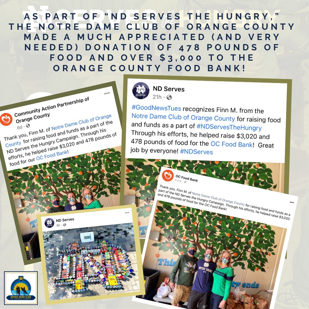 NDCOC's tweet photo. Thank you so much to everyone who contributed in any way to the NDCOC’s efforts in the “ND Serves the Hungry” food drive. One can make a difference!
#NDCOCService #NDServes
#NDCOCServes
#NDCOCServesOC
#NDServestheHungry
#NDCOCServestheHungry
#OCFoodBank #WeAreND https://t.co/EMKV9j5foV