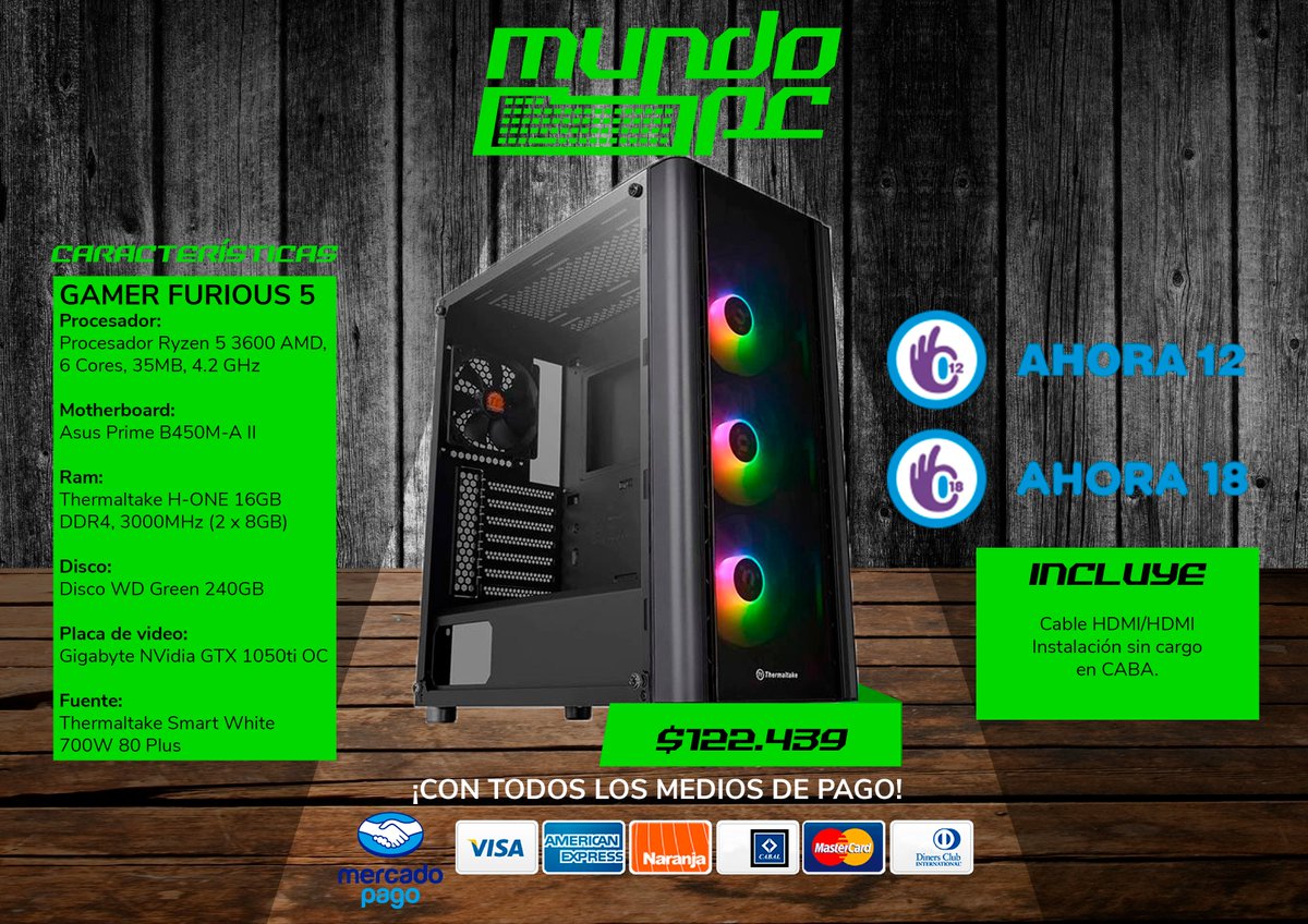 MundoPCarg's tweet photo. GAMER FURIOUS 5: MOTHER ASUS PRIME B450M-A II, MICRO AMD RYZEN 5 3600 6 CORE 4.2GHz, RAM THERMALTAKE H-ONE 16GB 3000MHz (2x8GB), PLACA DE VIDEO GIGABYTE NVIDA GTX 1050TI OC

Tenemos Ahora12 y Ahora18!!!

Esperamos tu mensaje!!! https://t.co/O7QapnInGM