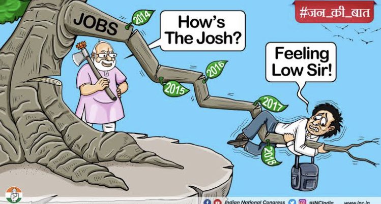 Far from creating 2 Cr jobs per year as he promised, the Modi govt has destroyed over 2 Cr jobs per year, even as it has gone all out to sell our public assets &amp; undertakings &amp; fill the coffers of cronies like Ambani &amp; Adani.
#modi_job_do
#modi_rojar_do