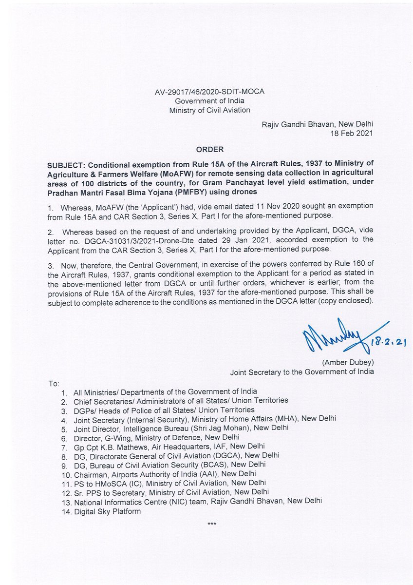 dronehelpline's tweet photo. #Conditional_Exemption has been given to the #Ministry_of_Agriculture_and_Farmers_Welfare for using #drones to carry out remote sensing data collection in agricultural areas under #PMFB_Yojana.
Link: https://t.co/A3dldkhjhO
@pmfby
@narendramodi
@DGCAIndia
@MoCA_GoI https://t.co/cjMLg85b6C
