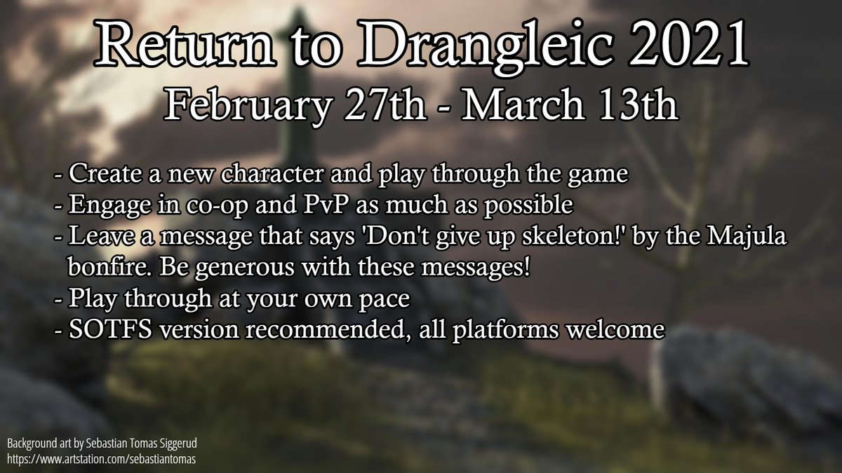 illusorywall's tweet photo. It's that time of year again for Dark Souls 2 fans! There's another Return to Drangleic, beginning this Saturday (the 27th).

Discussion here-https://t.co/8NqkQRviuL https://t.co/h2RljdkppI
