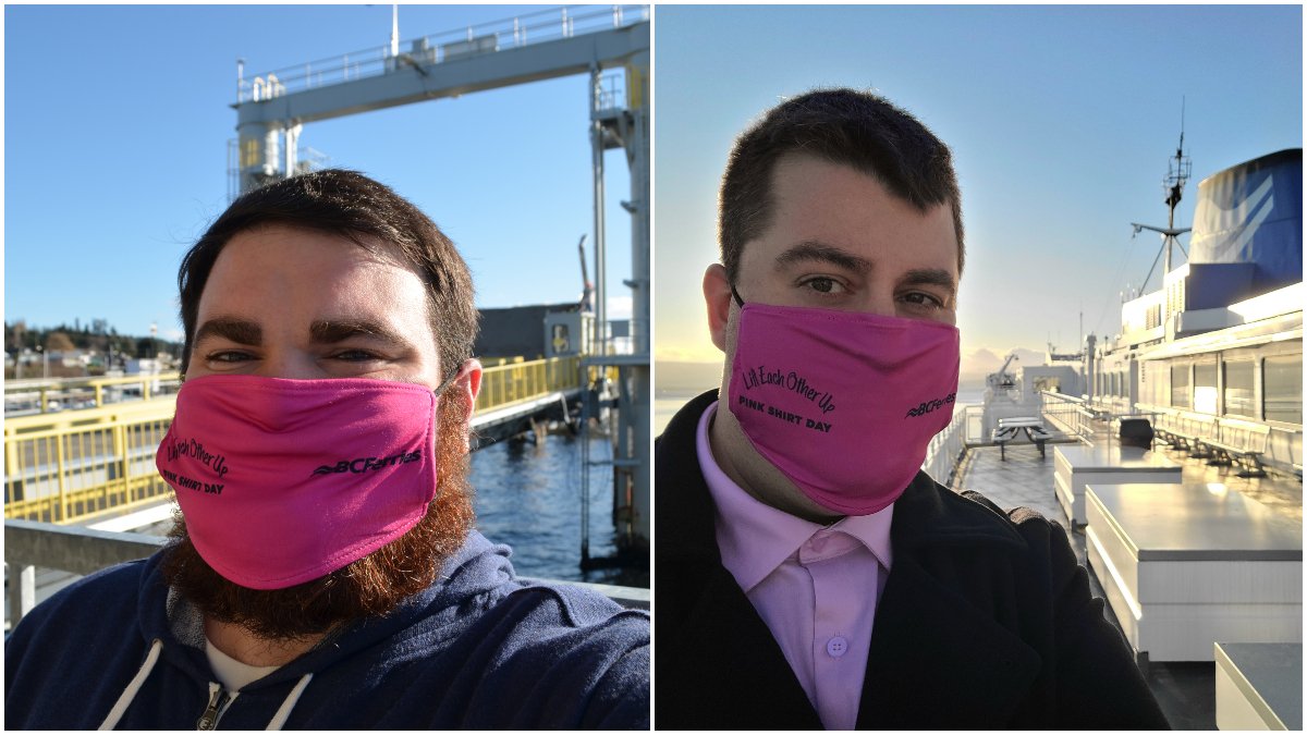 BCFerries's tweet photo. Kudos to our #FerryFans @ScottArkell and @CurtisSimonetta for showing their support for @pinkshirtday and #Antibullying π
#LiftEachOtherUp #PinkShirtDay ^oj https://t.co/3PPIGaG3fG