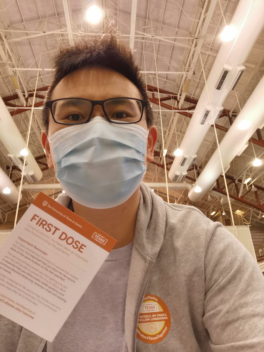 Great day! I got my first dose of the COVID-19 vaccine! #IGotTheVax #ProtectTexasTogether #Longhorns #UTAustin