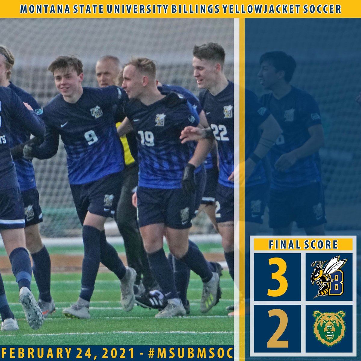 MSUBsports's tweet photo. RECAP | Bryan Maxwell wins it for #MSUBMSoc with an 80th-minute goal, as the Yellowjackets emerge 3-2 in a back-and-forth season-opener Wednesday at Rocky.

#GNACMSoc 

https://t.co/m4iWMbuSUk https://t.co/XgJuIzFy9w