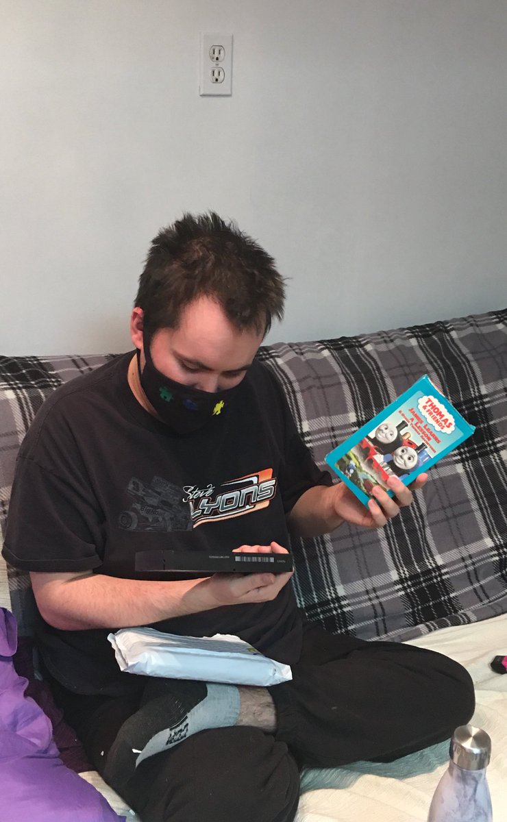 Tina1wthautism's tweet photo. My son Nathan was so happy I got him a #ThomasTheTankEngine VHS 4 his collection. He’s volunteered with me at ##AutismCharity. He sold few of his painted #birdhouses so I ordered this.He could not believe it. He kept saying ,”I’m shocked”. #ThomasTank #ThomasVHS #Autism #Surprise https://t.co/BOjiBWgltw