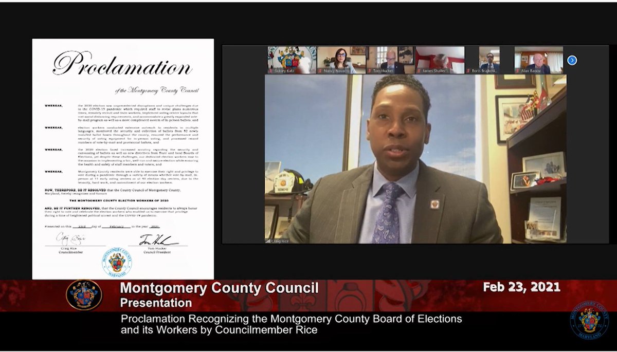 RicePolitics's tweet photo. A @MoCoCouncilMD Proclamation to say THANK YOU to Our 2020 Board of Election Workers who Protected our Democracy by diligently and effectively enabling our Citizenry Right to Vote #777vote @MC_Council_Katz
@nancy_navarro https://t.co/JjkQqKtHSZ https://t.co/OxDvukNZKV