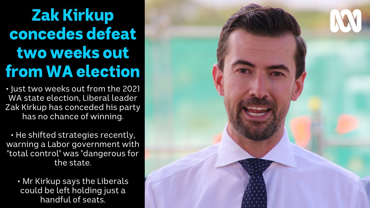 abcperth's tweet photo. WA Liberal leader Zak Kirkup has admitted he does not expect to become premier after the March state election, and fears his party could be decimated by a Labor landslide. #WAPol #WAElection

STORY: https://t.co/GOtr916F1x. https://t.co/BAjlhBpxoa