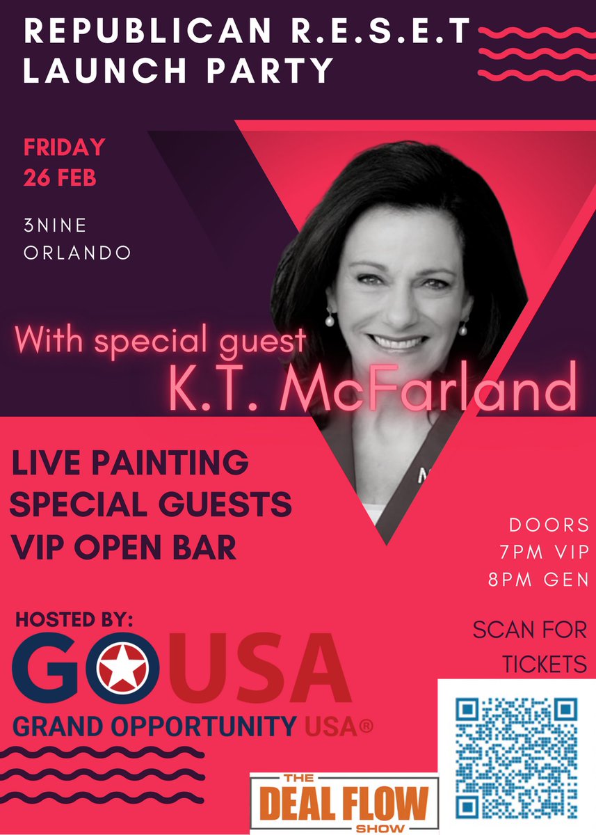 OppScore's tweet photo. More special guests! @realKTMcFarland and her wonderful daughter @FionaForFlorida will be attending our #RepublicanRESET party. K.T. served as deputy National Security Advisor under General Mike Flynn. And Fiona now serves in the Florida House of Reps! https://t.co/fyjWJ7cTHU https://t.co/kJmznEIVnT