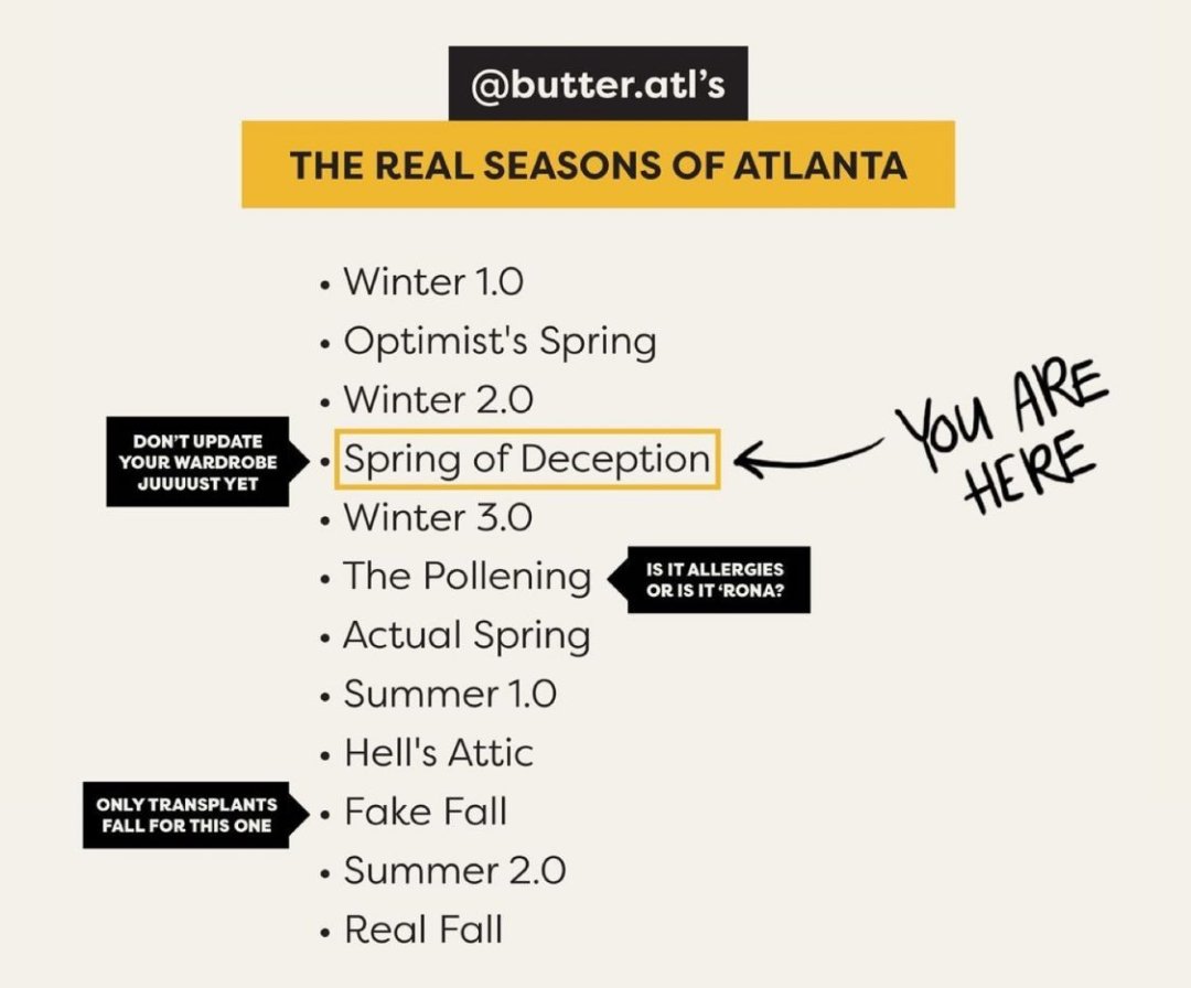 carryon_carrion's tweet image. @butter_atlanta thank you for this graphic. As a lifelong Georgian, I'm still one to get hypnotized by the reemerging sun this time of year, so it's good to remember GA weather plays games like no other. #springofdeception