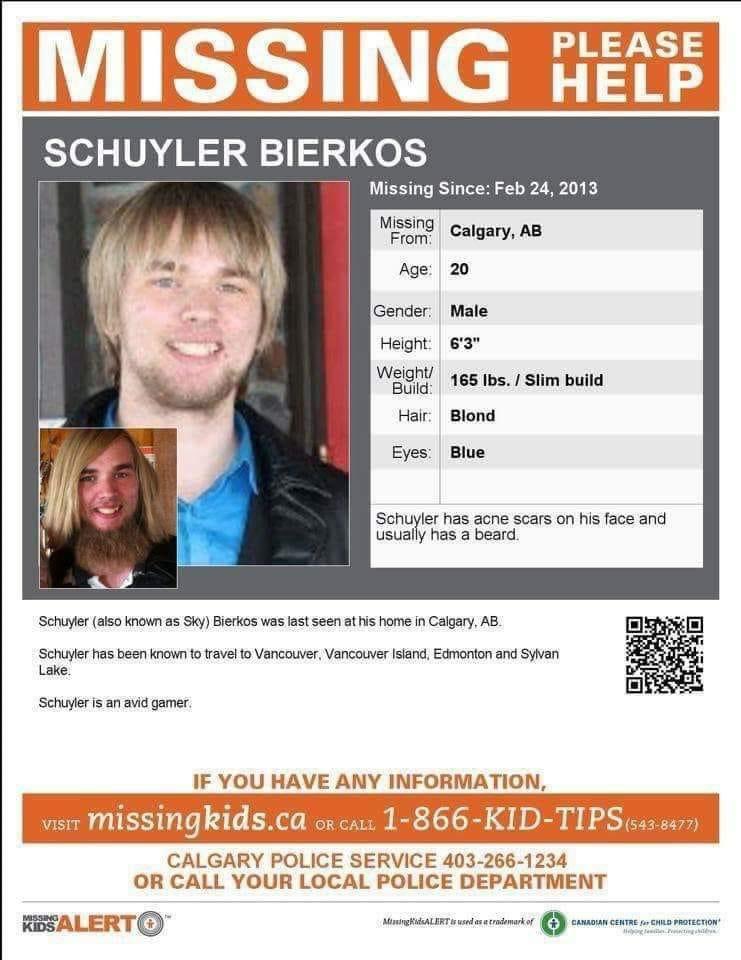 a_hoyhoy's tweet photo. I went to school with Sky and he was always incredibly kind. He’s been missing for 8 years today. He was last seen in Calgary. If anyone knows anything please call the number on this poster. If you could retweet this wherever you live that would be helpful❤️ https://t.co/u021OiYJng