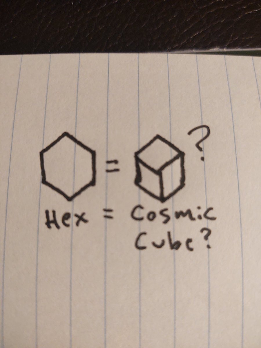 mcgillest's tweet photo. @heavyspoilers has anyone else noticed this? A hexagram can be drawn into a cube. Hex = Cosmic Cube?

Also, there's a Hex/Cube drawing on the Spider-Man white board https://t.co/GihYLu3F99